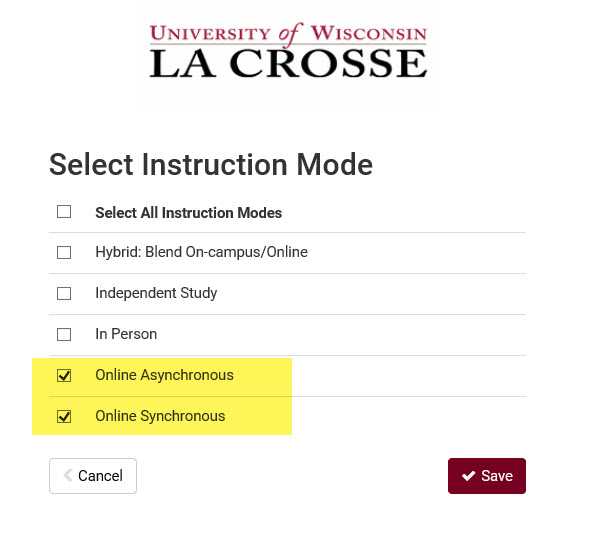 The instruction mode filters in Schedule Planner allow you to select multiple instruction modes. Choose Online Asynchronous and/or Online Synchronous to find only online classes.