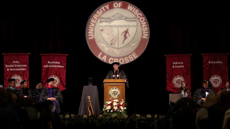 During his inaugural address, Chancellor Beeby acknowledged the work of UWL staff and faculty and the leaders who came before him, and outlined his plans to elevate UWL as a top-notch, student-centered university.
