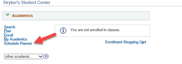 Click on the Schedule Planner link in your WINGS Student Center, under the Academics section.