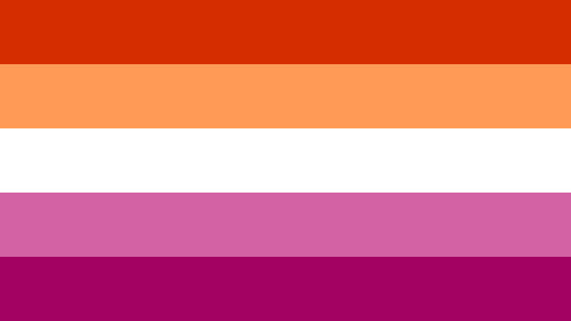 Lesbian Pride -  Orange(darker), Orange(lighter), White, Pink(lighter), Purple(DarkerI