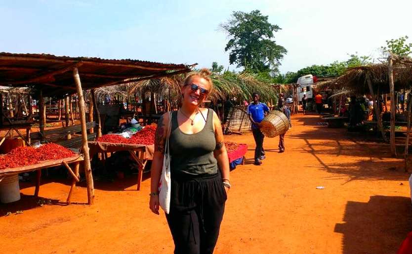 HEHP student Carly Emmel during International Preceptorship in Togo West Africa, shopping in the market.