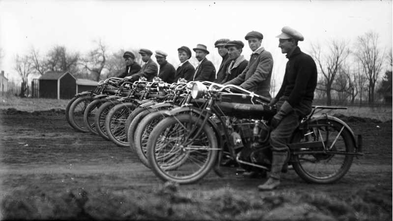 Motorcyclists Lined Up for a Race, c. 1912-1916