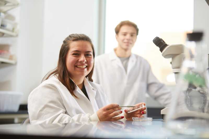 UW-La Crosse students pictured in a laboratory in the Prairie Springs Science Center.