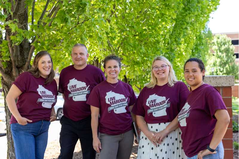 Some of the key members of the One Day for UWL team. From left, Kelsey Foss, ‘10, Jeff Meyer, Taylor Wilmoth, Britney Heineman and Marlee Simpson.