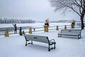 Photo of bench in Riverside Park. 