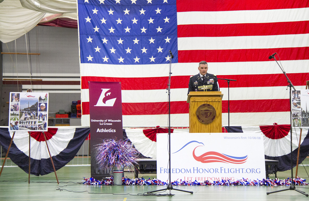 Col. Notter talking to crowd. 