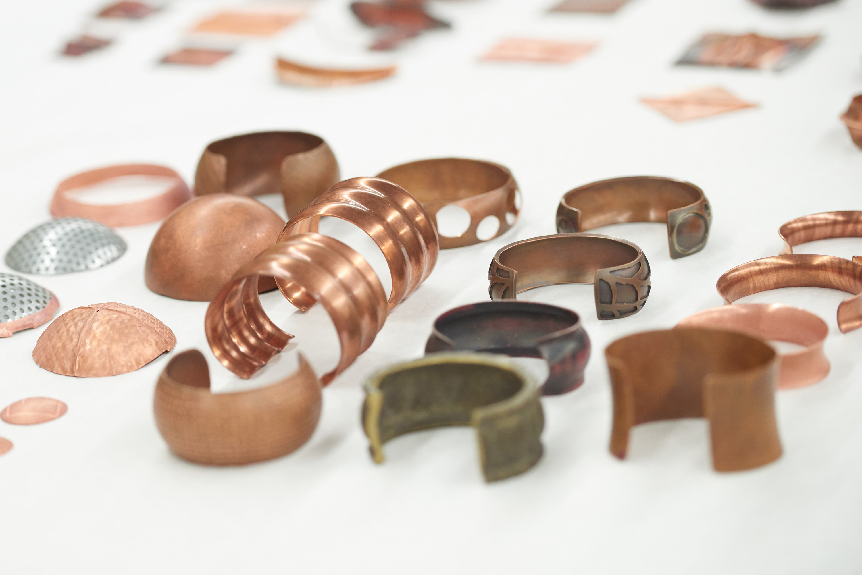 UWL students created bracelets for display in the metalsmithing studio. 