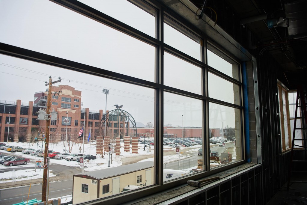 A view from the second floor overlooking the stadium.