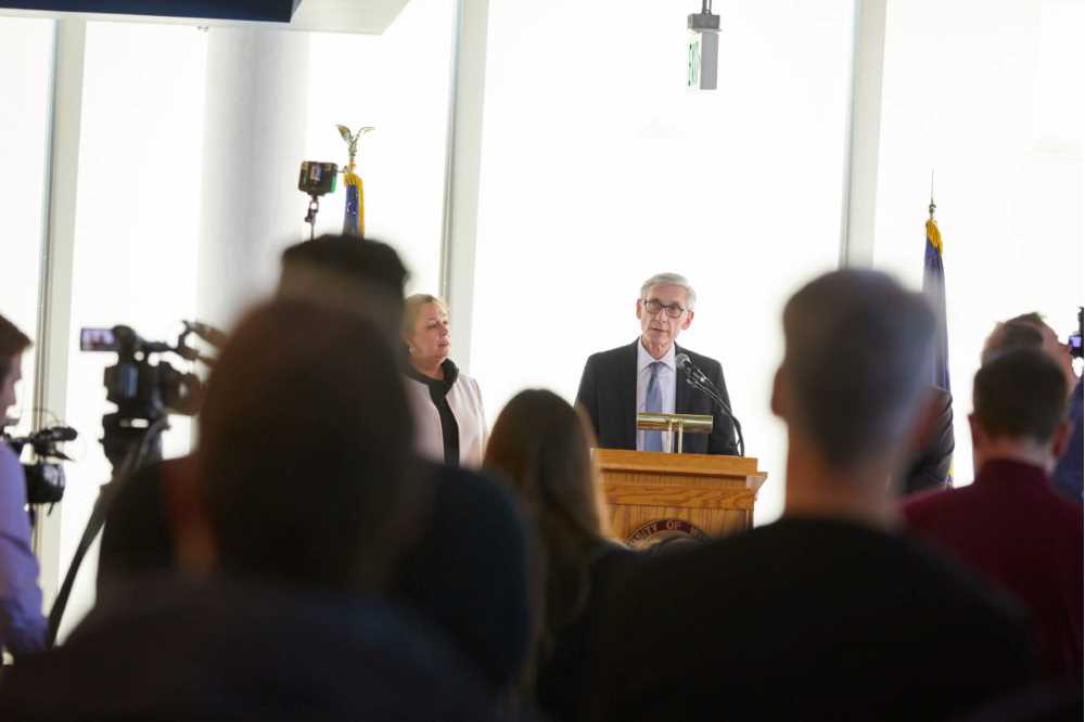 Gov. Tony Evers speaks to a crowd inside the Prairie Springs Science Center.
Read more →