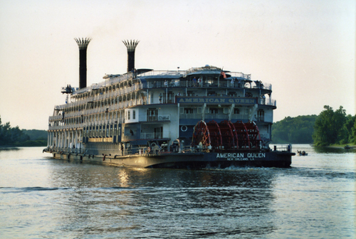 Photo of the American Queen, the largest overnight passenger vessel ever on the Mississippi River and its tributaries. 