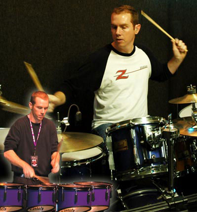 Photo of Bachman drumming. 