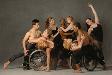 Group of dancers with wheelchairs. 