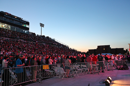 Shot of the crowd in the bleachers at the Veterans Memorial Field Sports Complex. 