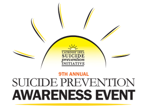 Logo for Suicide Prevention Awareness event. Features a Sun in the background of the words "Suicide Prevention Awareness Event."