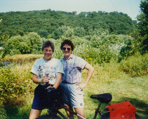 Kristine Mason and Jane Schley on a bike ride.