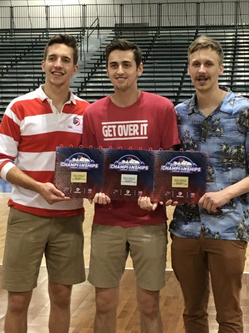 UWL Men’s Volleyball Club team winners receiving awards included, from left, Adam Baltz, Matthew Murphy and& Phil Weisbecker.