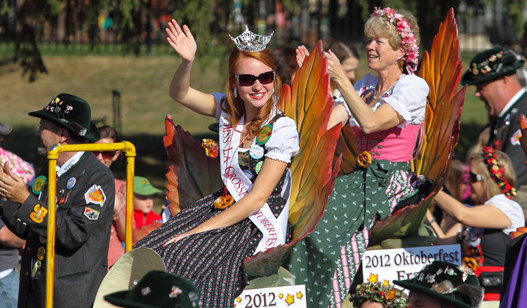 Miss La Crosse/Oktoberfest on float at parade. 