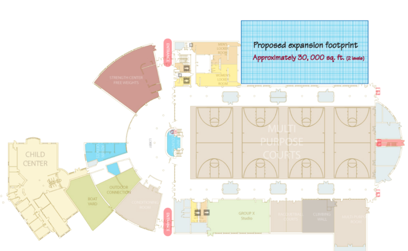 image of the floor plan for the REC. Includes a drawing of where the proposed addition would be. 