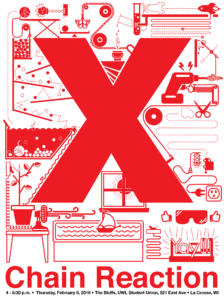 Large "X" with images depicting a chain reaction. At the bottom it reads, "Chain Reaction"