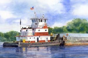 Painting of a boat by artist Phyllis Martino