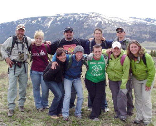 Professor Jo Arney with student group in Yellowstone