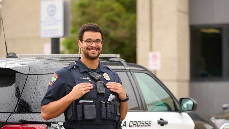 Andrew Jarrett, ’20, says being a student-athlete helped him balance his academics with athletics. And, it helped him find success as a police officer in La Crosse.