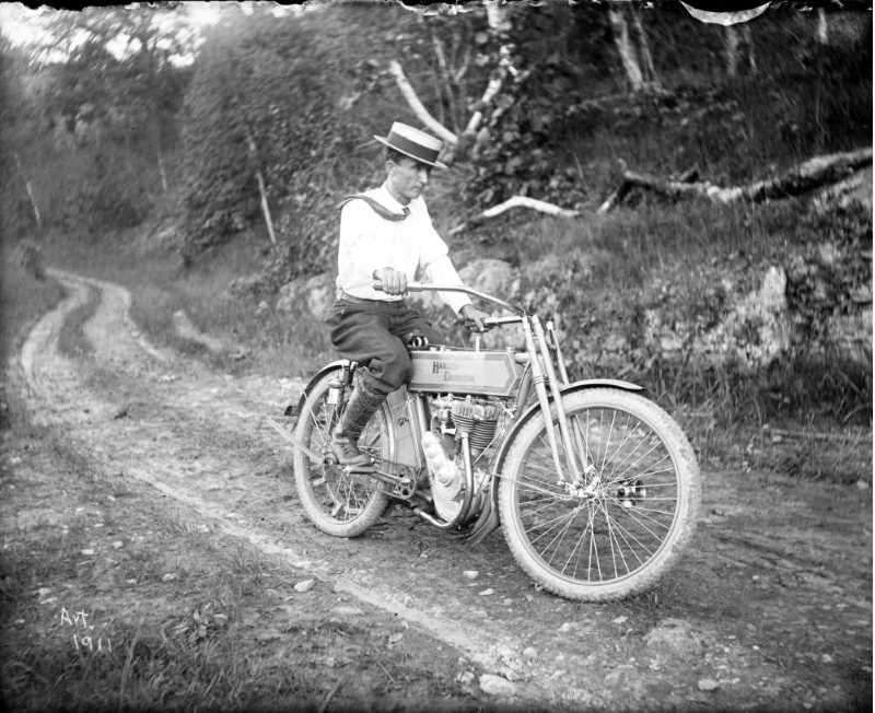 Arthur Roth on a Harley-Davidson Motorcycle, c. 1911. Photo courtesy of Murphy Library Special Collections.