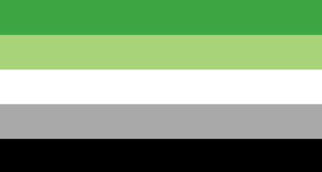 Aromantic Pride - Green, Light Green, White, Gray, and Black