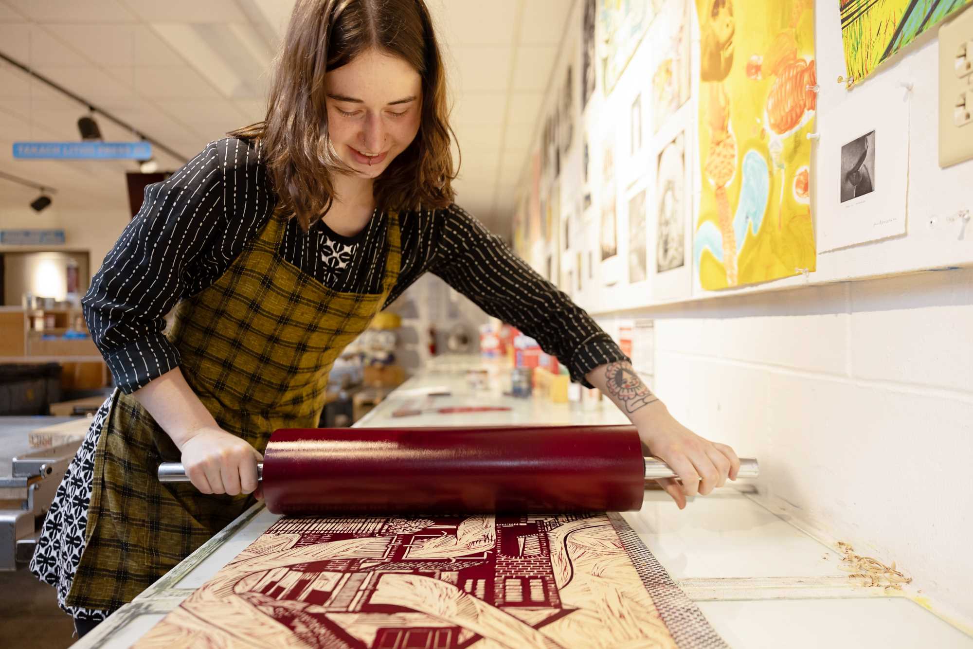 As a UWL senior studying art education and minoring in art history, Marlie Voigt has developed a passion for printmaking. Following a competitive jury process, two of Voigt’s prints were selected to be part of Press Forward, a national student printmaking juried exhibition in 2023. 

