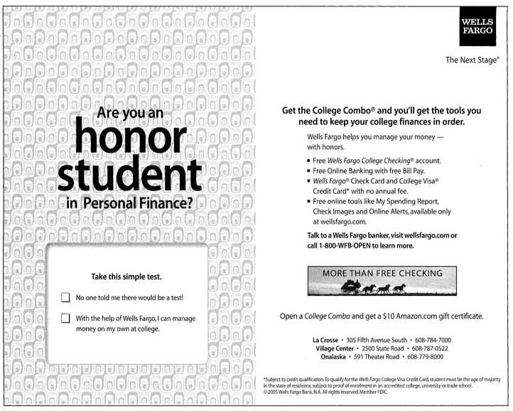 “Are you an honor student in personal finance?” The Racquet [newspaper], September, 8, 2005, 5. 