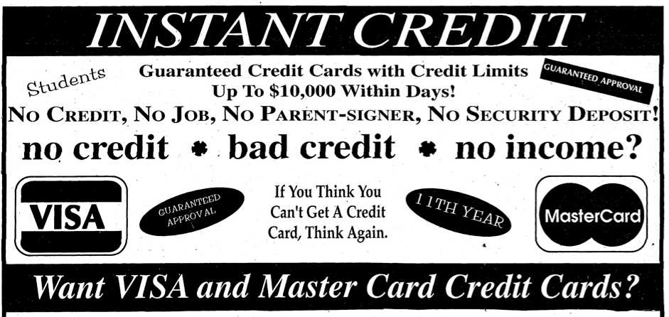 “Instant credit,” The Racquet [newspaper], 1998. 