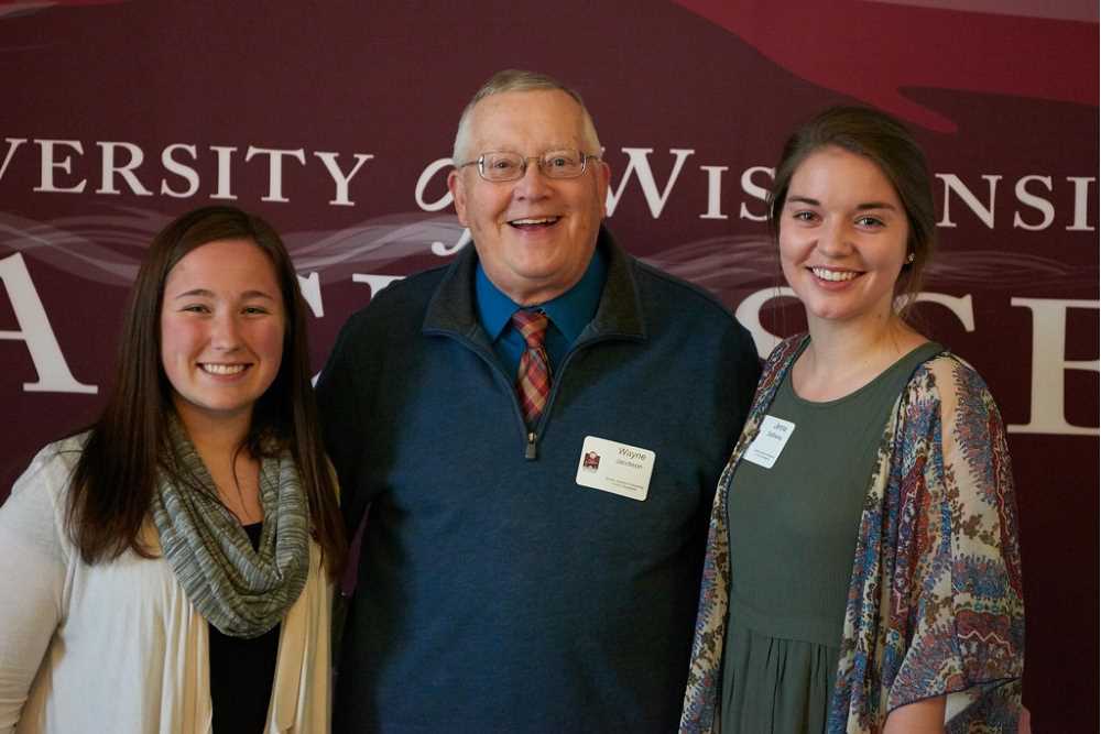 Emily Healy and Jenna DeShaney with Wayne Jacobson.