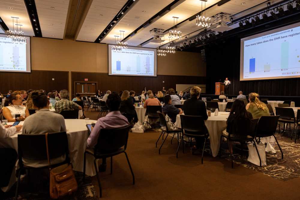 General conference session with multiple display areas