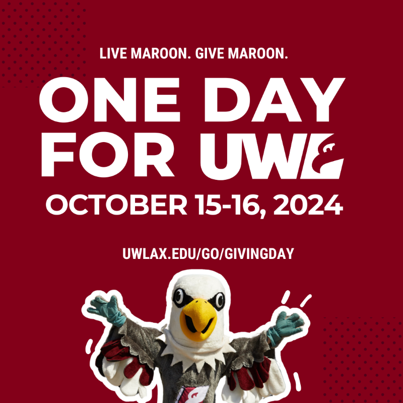 Social Media Post with text: "One Day for UWL" | October 15-16, 2024.| uwlax.edu/go/givingday