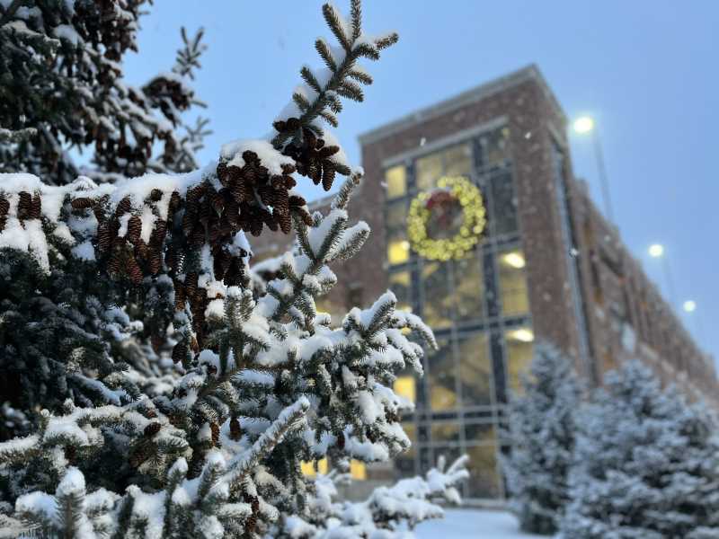 Clock Tower on Snowy Night